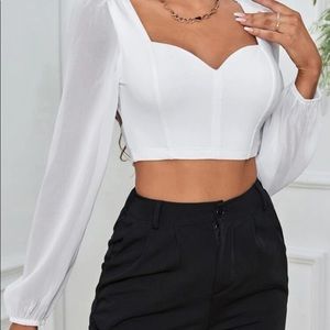 New White long sleeve crop top